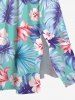 Plus Size Tropical Leaf Hibiscus Flower Print Hawaii Split Pocket A Line Midi Dress -  