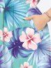 Plus Size Tropical Leaf Hibiscus Flower Print Hawaii Split Pocket A Line Midi Dress -  