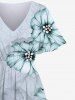 Plus Size Ombre Flower Print Hawaii Split Pocket A Line Midi Dress -  