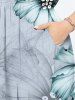 Plus Size Ombre Flower Print Hawaii Split Pocket A Line Midi Dress -  