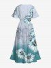 Plus Size Ombre Flower Print Hawaii Split Pocket A Line Midi Dress -  