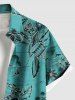 Plus Size Coconut Tree Hibiscus Flower Seascape Print Hawaii Button Pocket Shirt For Men -  