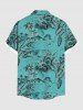 Plus Size Coconut Tree Hibiscus Flower Seascape Print Hawaii Button Pocket Shirt For Men -  