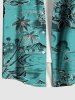 Plus Size Coconut Tree Hibiscus Flower Seascape Print Hawaii Button Pocket Shirt For Men -  
