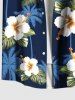 Chemise hawaïenne grande taille à imprimé cocotier, feuilles tropicales, hibiscus et fleurs pour homme - Noir 6XL