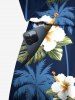 Plus Size Coconut Tree Tropical Leaf Hibiscus Flower Print Hawaii Drawstring Pocket Romper -  