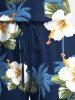 Plus Size Coconut Tree Tropical Leaf Hibiscus Flower Print Hawaii Drawstring Pocket Romper -  