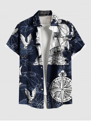 Chemise hawaïenne grande taille à boutons et poches, motif aigle, gouvernail de croisière, pour homme - DEEP BLUE - 6XL