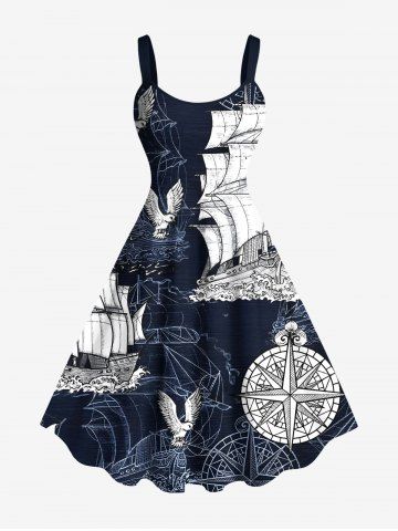 Robe débardeur hawaïenne grande taille à imprimé aigle et gouvernail de croisière - DEEP BLUE - 6X