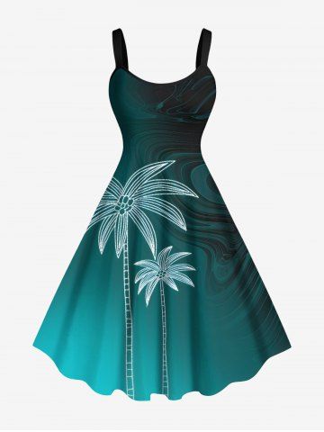 Plus Size Coconut Tree Ocean Currents Print Hawaii Tank Dress