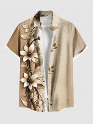 Plus Size Ombre Floral Branch Curve Print Hawaii Button Pocket Shirt For Men -  
