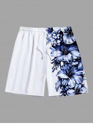 Plus Size Hibiscus Flowers Leaf Tropical Print Hawaii Beach Shorts For Men -  