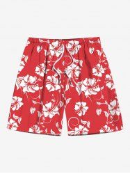 Short de plage hawaïen grande taille à imprimé fleurs d'hibiscus tropical pour homme - Rouge 5XL