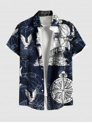Plus Size Eagle Ship Rudder Cruise Print Buttons Pocket Hawaii Shirt For Men -  