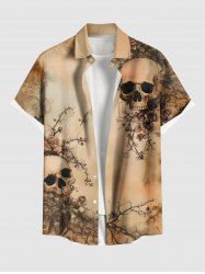 Plus Size Skulls Flowers Leaf Print Buttons Pocket Hawaii Shirt For Men -  