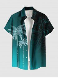 Plus Size Coconut Tree Ocean Currents Print Buttons Pocket Hawaii Shirt For Men -  