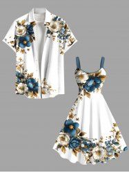 Flowers Leaf Metallic Print Plus Size Matching Hawaii Beach Outfit For Couples -  