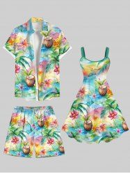 Colorful Watercolor Ombre Coconut Tree Flower Juice Print Plus Size Matching Hawaii Beach Outfit For Couples -  