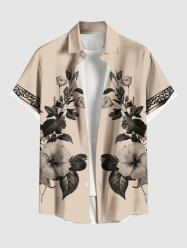 Plus Size Hibiscus Flower Leaf Branch Ethnic Print Hawaii Button Pocket Shirt For Men -  