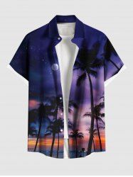Plus Size Coconut Tree Ombre Dusk Galaxy Print Hawaii Button Pocket Shirt For Men -  