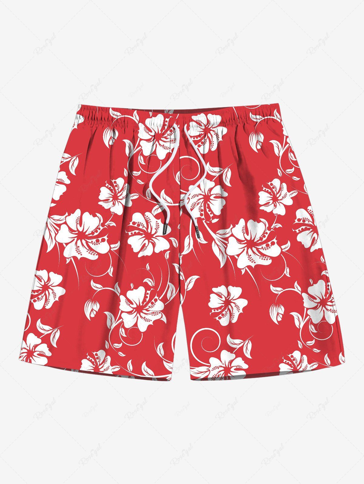 Shops Plus Size Tropical Hibiscus Flowers Print Hawaii Beach Shorts For Men  