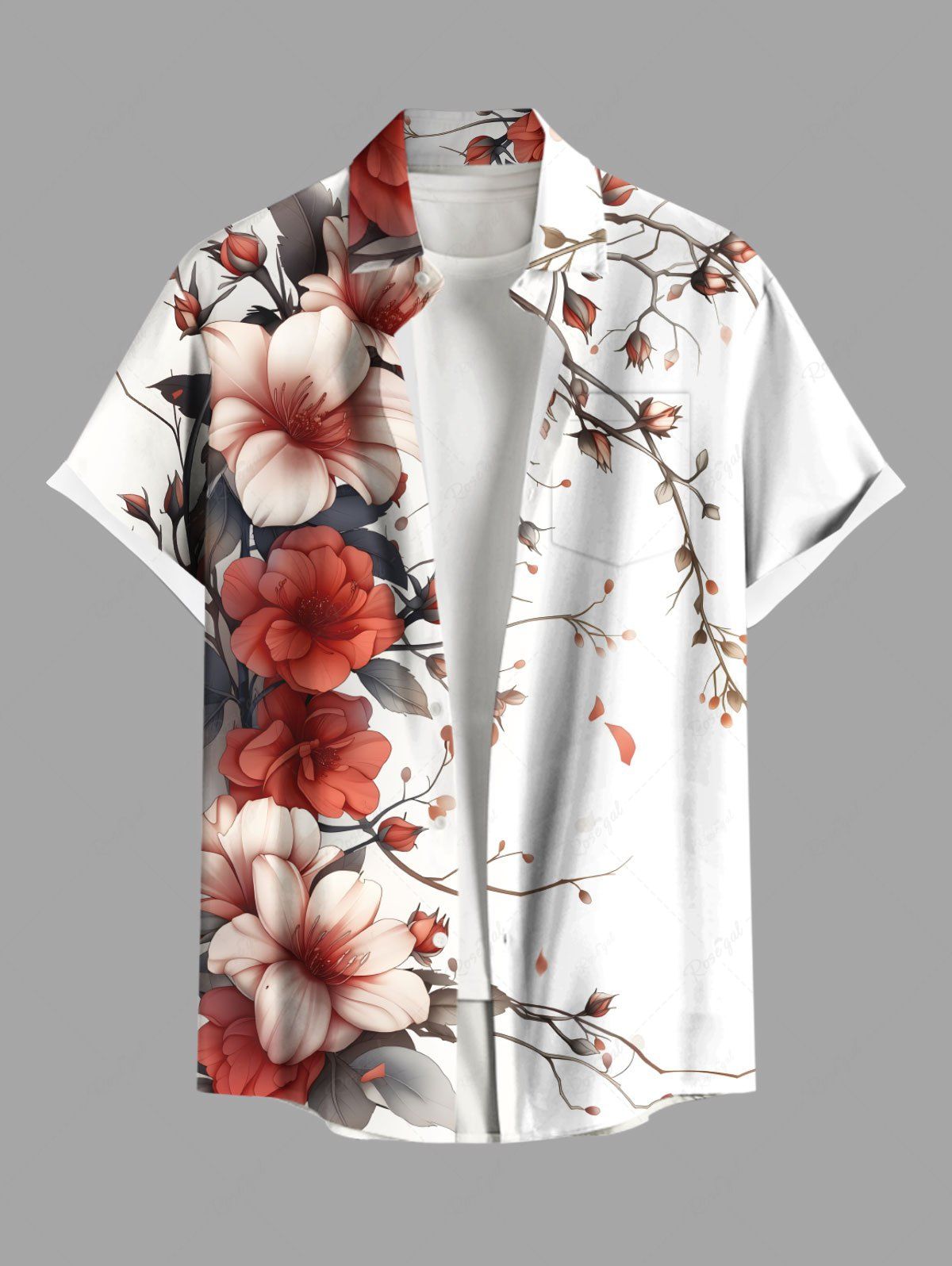 Chemise hawaïenne grande taille à imprimé fleurs et feuilles, avec poches et boutons, pour homme Blanc L
