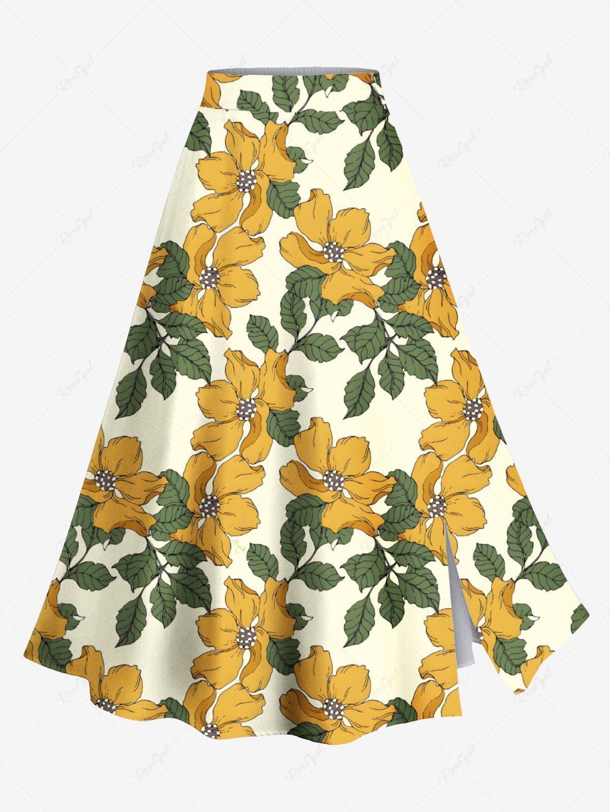 Chic Plus Size Flower Leaf Print Hawaii Split A Line Skirt  