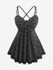 Striped Twist Crisscross Strappy Backless Top and Lace Up Scalloped Hem Asymmetric Flare Pants Plus Size Outfit -  