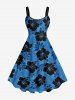 Tenue de plage hawaïenne assortie grande taille à imprimé feuilles tropicales et fleurs d'hibiscus pour couples - Bleu 