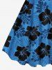 Tenue de plage hawaïenne assortie grande taille à imprimé feuilles tropicales et fleurs d'hibiscus pour couples - Bleu 