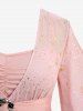 Plus Size Foil Stamping Star Print Buckle Ruched Sheer Layered T-shirt -  