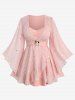Plus Size Foil Stamping Star Print Buckle Ruched Sheer Layered T-shirt -  