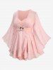 Plus Size Foil Stamping Star Print Buckle Ruched Sheer Layered T-shirt -  