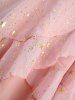 Plus Size Foil Stamping Star Print Buckle Ruched Sheer Layered T-shirt -  