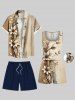 Plus Size Ombre Flower Branch Curve Print Hawaii Button Pocket Shirt For Men -  