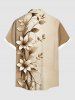 Plus Size Ombre Floral Branch Curve Print Hawaii Button Pocket Shirt For Men -  