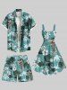 Plus Size Coconut Tree Tropical Leaf Hibiscus Flower Print Hawaii Drawstring Pocket Beach Shorts For Men -  
