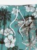 Plus Size Coconut Tree Tropical Leaf Hibiscus Flower Print Hawaii Drawstring Pocket Beach Shorts For Men -  