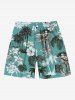 Plus Size Coconut Tree Tropical Leaf Hibiscus Flower Print Hawaii Drawstring Pocket Beach Shorts For Men -  
