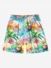 Plus Size Coconut Tree Flower Ombre Watercolor Print Hawaii Drawstring Pocket Beach Shorts For Men -  