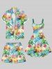 Plus Size Coconut Tree Flower Ombre Watercolor Print Hawaii Drawstring Pocket Beach Shorts For Men -  