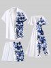 Plus Size Hibiscus Flowers Leaf Tropical Print Hawaii Beach Shorts For Men -  