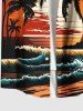 Plus Size Coconut Tree Sun Sea Waves Print Buttons Pocket Hawaii Shirt For Men -  