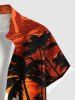 Plus Size Coconut Tree Sun Sea Waves Print Buttons Pocket Hawaii Shirt For Men -  
