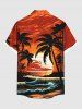 Plus Size Coconut Tree Sun Sea Waves Print Buttons Pocket Hawaii Shirt For Men -  