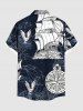 Plus Size Eagle Ship Rudder Cruise Print Buttons Pocket Hawaii Shirt For Men -  