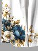 Plus Size Flowers Leaf Metallic Print Buttons Pocket Hawaii Shirt For Men -  