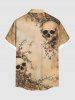 Chemise hawaïenne grande taille à boutons et poches pour homme, motif tête de mort, fleurs et feuilles - café M