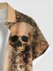Plus Size Skulls Flowers Leaf Print Buttons Pocket Hawaii Shirt For Men -  