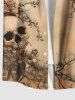Plus Size Skulls Flowers Leaf Print Buttons Pocket Hawaii Shirt For Men -  